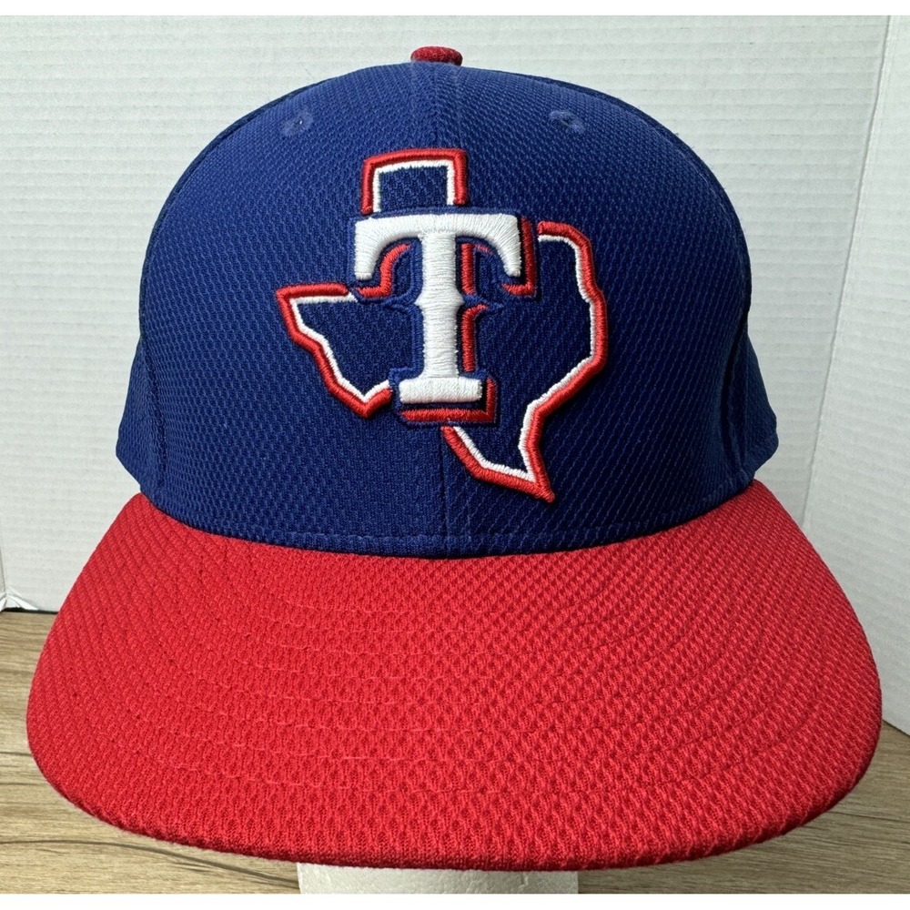 Texas Rangers Fitted Hat State Outline MLB Baseball Logo Cap 7-5/8 ~ Blue Red